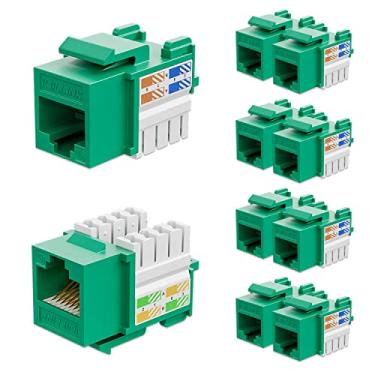 Imagem de iwillink Conector Keystone Cat6 de 10 Gbps, pacote com 10, conector Keystone RJ45, acoplador Keystone Ethernet de 90 graus, adaptador de conector Keystone Punch Down (verde)