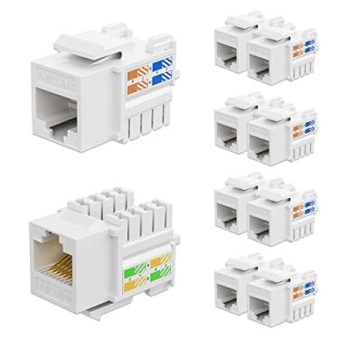 Imagem de iwillink Conector Keystone Cat6 de 10 Gbps, pacote com 10, conector Keystone RJ45, acoplador Keystone Ethernet de 90 graus, adaptador de conector Keystone Punch Down (branco)