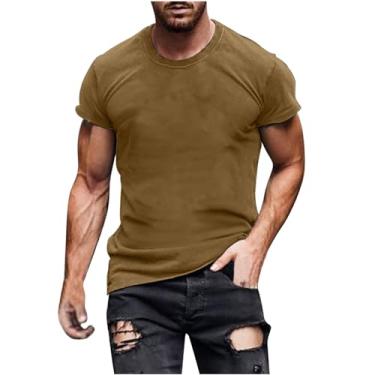 Imagem de Blusas masculinas lisas largas para homens manga curta gola redonda outono verão 2024 na moda, I-279 marrom, G