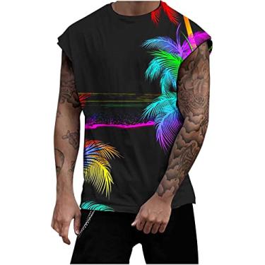 Imagem de Coletes masculinos gola redonda colete masculino treino atlético praia havaiana camiseta regata tropical verão outono 2024, U-914 multicolorido, 3G
