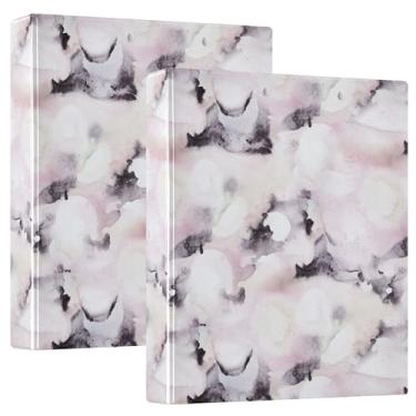 Imagem de Fichários de caderno de 3 anéis com textura de mármore rosa, fichários de caderno de 2,5 cm com bolsos internos, pacote com 1/2 fichário escolar 200 folhas