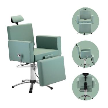 Imagem de Cadeira Cabelereiro Barbeiro Poltrona Salão de Beleza Profissional Estofado Apoio Cabeça Verde