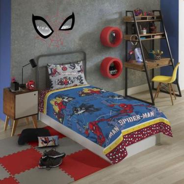 Imagem de Jogo De Cama Solteiro Infantil 3 Peças Spider Man Lepper Azul