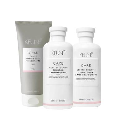 Imagem de Kit Keune Care Keratin Smooth Shampoo Condicionador E Style Straight Cream Nº57 (3 Produtos)