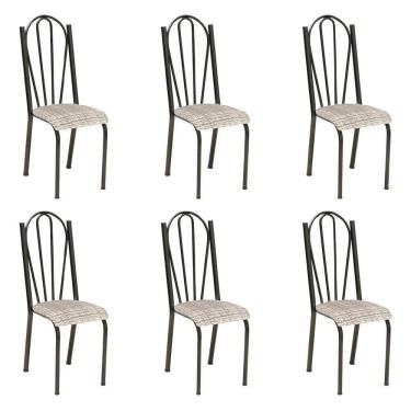 Imagem de Kit 6 Cadeiras De Cozinha Alasca Estampado Rattan Pés De Ferro Cromo Preto - Pallazio