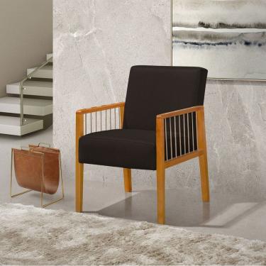 Imagem de Poltrona Decorativa Base em Madeira Maciça e Corda Náutica Copacabana Linho Marrom Escuro