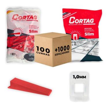 Imagem de Espaçador Nivelador Slim C/1000 Pçs + Cunha Nivelamento Slim Cortag C/100 Pçs Azulejo Cerâmica - 1.0mm