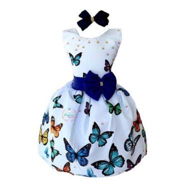 Imagem de Vestido Infantil Temático Borboletas Color Azul - Pequenos Encantos Ba