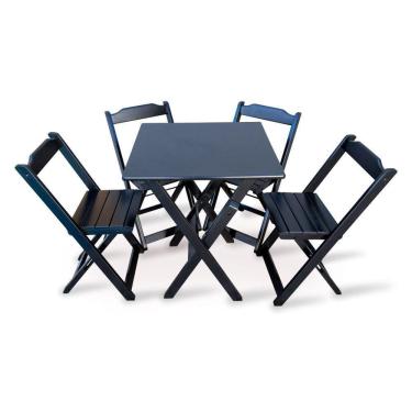 Imagem de Jogo De Mesa Com 4 Cadeiras Dobravel 70x70 Para Bar E Restaurante - Preto - Cor: Preto