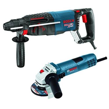 Imagem de Bosch Martelo rotativo Bulldog Xtreme 11255VSR-GWS8 2,54 cm SDS-plus com moedor pequeno angular de 11,27 cm, azul