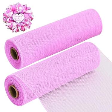 Imagem de TONIFUL Fitas de malha rosa de 25 cm 2 rolos de tecido de malha rolo decorativo de grinalda suprimentos para guirlandas decoração de grinaldas de malha da porta da frente Guirlanda de Natal artesanato deco(não metálico, 18 m/conjunto)