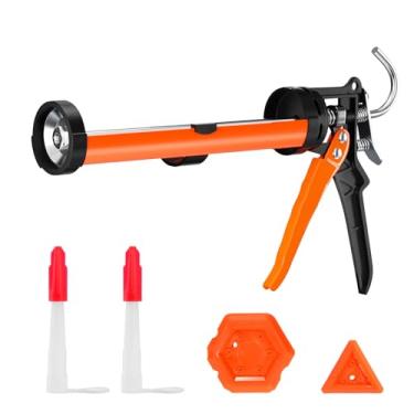 Imagem de Holothurian Pistola de calafetagem, pistola de calafetagem manual sem gotejamento, pistola de silicone com aderência confortável, cartucho de 1/10 galão, proporção de impulso de 12: 1 e dois bocais e