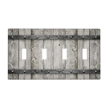 Imagem de Capa de interruptor de luz rústica para porta de celeiro placa de parede com interruptor quádruplo 4 capas de placa de interruptor de luz decorativa faroeste, 4,5 x 20 cm