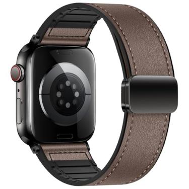 Imagem de Eweison Pulseiras de couro genuíno compatíveis com Apple Watch séries 10, 9, 8, 7, 6, 5 e 49 mm, para Apple Watch séries 10, 9, 8, 7, 6, 5, 4 e SE Ultra/Ultra 2 de 44 mm, 45 mm, 46 mm e 49 mm
