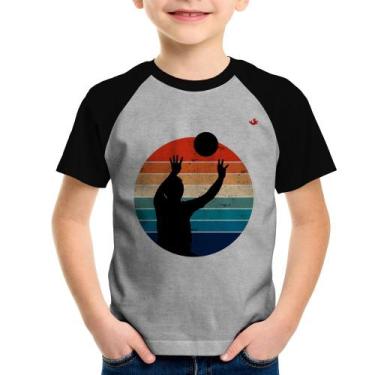 Imagem de Camiseta Raglan Infantil Vôlei Vintage Sunset - Foca na Moda, Cinza, P
