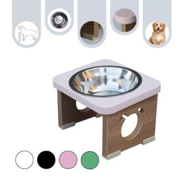 Imagem de Comedouro Cachorro Pet MDF Elevado Colors Rose - Inox - Maderacco