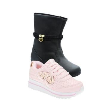 Imagem de Tenis Infantil de Menina e Botinha - KIT 2 PARES Tam 24 ao 34 - sapati