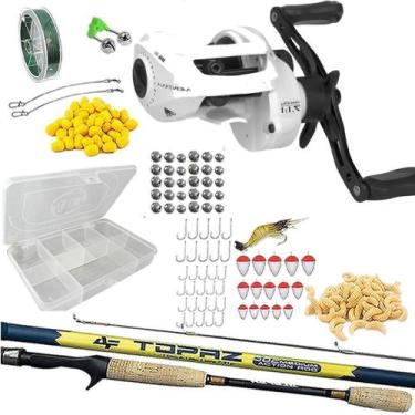 Imagem de Kit Pesca Tilápia Piapara Carretilha 10Rol Vara Estojo Linha - MARURI,