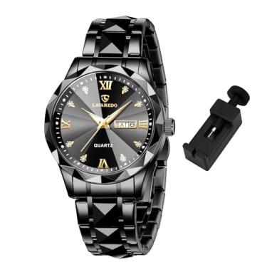 Imagem de Relógios masculinos com diamante para negócios, analógico, quartzo, aço inoxidável, à prova d'água, luminoso, data, dois tons, luxuoso, casual, relógio de pulso Relojes para Hombres, Allblack
