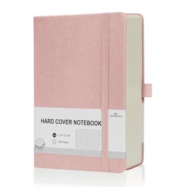 Imagem de EMOMAS Caderno pautado, 360 páginas numeradas (com número de página), diário grosso para escrever caderno pautado A5, papel pautado de 100 g/m², capa dura de couro, 14 cm x 21 cm - rosa