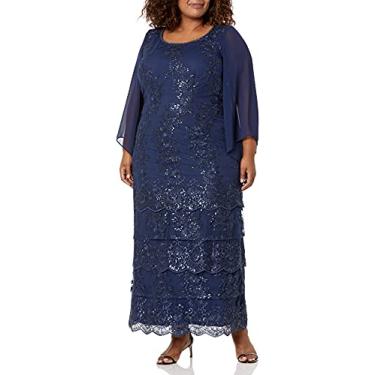 Imagem de Brianna Vestido feminino enfeitado em camadas, Deco azul-marinho, 25 Plus Size