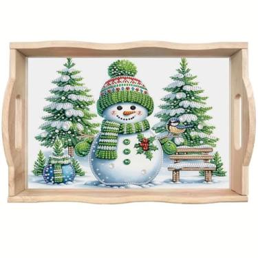 Imagem de ShuoBeiter DIY Diamond Art Tray with Handle Diamond Art Painting Plate Creative Design Handmade Wooden Tray Mosaic Making 7.8x11.8 Inches（S28)