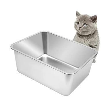 Imagem de Kichwit Caixa de areia grande de aço inoxidável para gatos com laterais altas, bandeja de areia de metal para gatos, superfície lisa antiaderente, fácil de limpar (44,5 cm C x 34,3 cm L x 20 cm A)