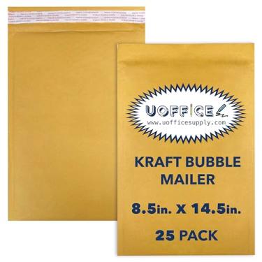 Imagem de UOFFICE Envelopes de bolhas Kraft, envelopes acolchoados 25 pacotes #7,6-21,6 cm x 14,5", envelopes de documentos fotográficos, envelopes autoseláveis imprimíveis, envelopes amarelos com bolhas