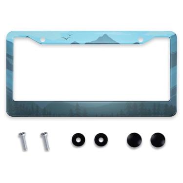 Imagem de Smooffly Molduras de placa de carro com paisagem de montanha esfumaçada manhã nas montanhas molduras decorativas personalizadas de metal frontal molduras de placa de carro suporte de placa de licença