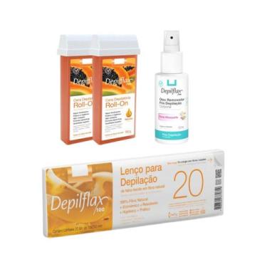 Imagem de Depilflax Cera Roll-on Refil Mamão 100g 2 Uni + Lenço Depilatório c/ 2