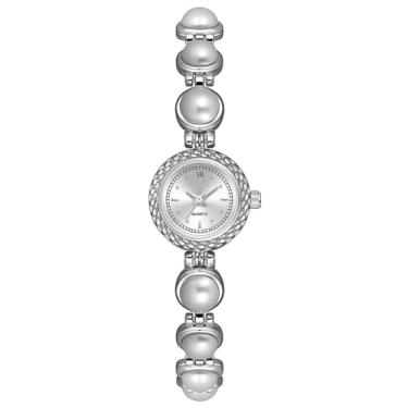 Imagem de ADSBIAOYE Relógios femininos elegantes com pulseira de pérola, relógio de quartzo, relógios de presente femininos, 1 prata, Tendência
