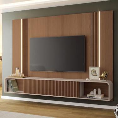 Imagem de Painel TV 85 Pol 219cm Bancada Suspensa Empire Off/Castanho - HB Móvei