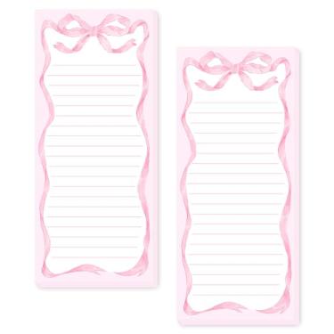 Imagem de FYSUIMU Bloco de notas magnético com laço rosa, adorável lista de laços, bloco de notas decorativo, lista de compras, bloco de notas para casa, cozinha, geladeira, decoração