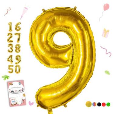Imagem de Balão Número 9 Dourado - 40cm - Festa de Aniversário