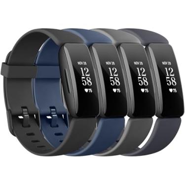 Imagem de Pacote com 4 pulseiras esportivas de substituição ajustáveis para Fitbit Inspire 2 / Ace 3 (preta/azul abyss/cinza escuro/azul médio)