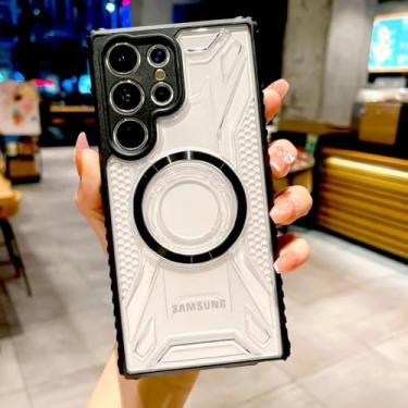 Imagem de HPQWN Para Samsung S24 Luxury Shockproof Transparente Wireless Charge Case Capa Magnética (Para Samsung S24/Preto)