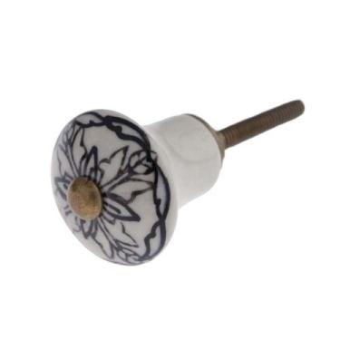 Imagem de Puxador em Cerâmica Circular com Flor 3X3X6,5CM - Besha