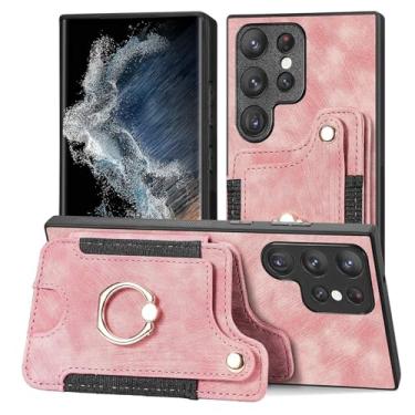 Imagem de LYJSMGZ Capa fina para Samsung Galaxy S25 Ultra/S25 Plus/S25, capa fosca de couro com compartimento para cartão traseiro com anel suporte sucção magnética de veículo, rosa, S25