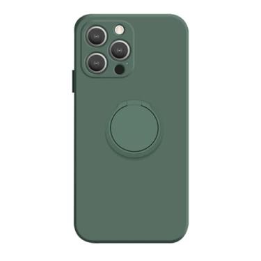 Imagem de LYJSMGZ Capa fina para iPhone 16 Pro Max/16 Pro/16 Plus/16, capa de silicone macio com anel giratório suporta sucção magnética de veículos, verde, 16 Pro Max