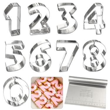 Imagem de Kanehosi Número de cortadores de biscoitos, 9 peças, conjunto de cortadores de biscoito básicos resistentes com cortador de massa, cortadores de biscoito de aniversário de metal para decoração de