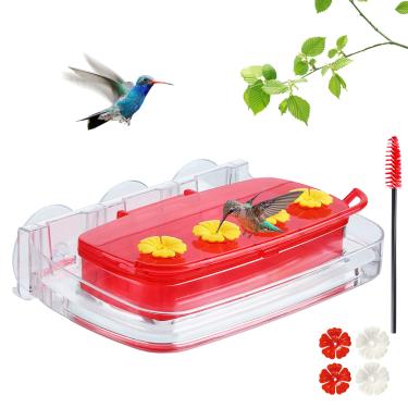 Imagem de HCGADON Alimentador de beija-flor para janela, alimentador de beija-flor de plástico com 3 ventosas fortes, fácil de limpar e recarregar, fosso embutido (283 g) (1)