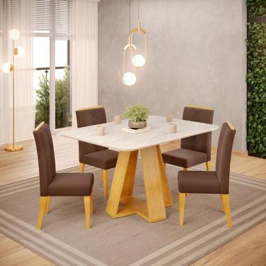 Imagem de Conjunto Sala de Jantar 4 Cadeiras Tampo Sem Vidro dj Móveis Kiara Cedro Quartzo Yasmin Veludo Moca