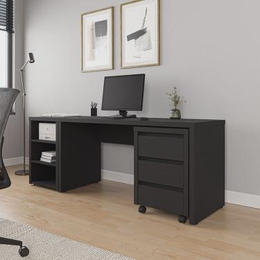 Imagem de Mesa de Escritório 200cm com Gaveteiro com Rodízio e Prateleiras Ficus Cabecasa Madeiramadeira