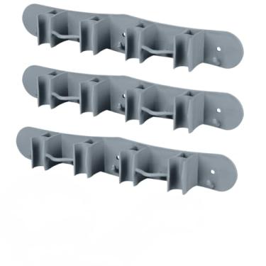 Imagem de Kit 3 Porta Vassoura Rodo Pá Suporte de Parede Resistente Plástico Bucha Parafuso(CINZA)