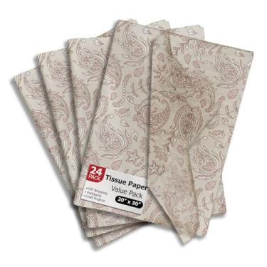 Imagem de Papel de seda estampado Paisley rosa para sacolas ou caixas de presente do Dia dos Namorados - Papel de seda decorativo a granel para embalagem e presente | 24 folhas 51 x 76 cm