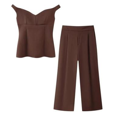 Imagem de Conjunto De Calça De Perna Larga De Verão Feminino Fora Do Ombro Com D