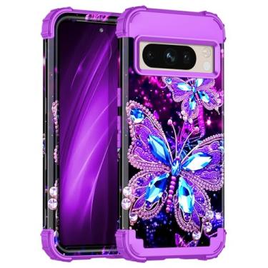 Imagem de Miqala Capa compatível com Google Pixel 8 Pro, brilha no escuro, três camadas, resistente, à prova de choque, proteção total de plástico rígido + capa de silicone macio para Google Pixel 8 Pro de 6,7