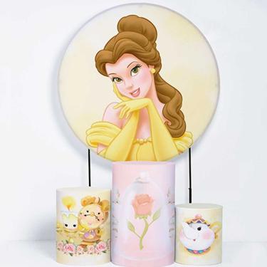 Imagem de Kit Painel de Festa Redondo de 1,80m e Trio de Cilindros A Bela e a Fera - Fera Print