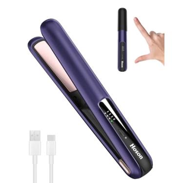 Imagem de Hoson Alisador de cabelo sem fio, mini chapinha portátil para viagem para franja, cabelo curto, modelador de cachos sem fio USB-C recarregável e modelador 2 em 1, roxo, para retoques
