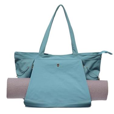 Imagem de ESVAN Bolsa de ioga feminina com cordão para escritório, treino, viagem, viagem, academia, academia e praia (nylon azul lago)